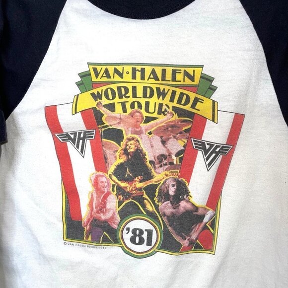 Van Halen 1981 World Tour Rock Concert T Shirt Size Large Vintage Raglan Sleeve - Picture 9 of 13